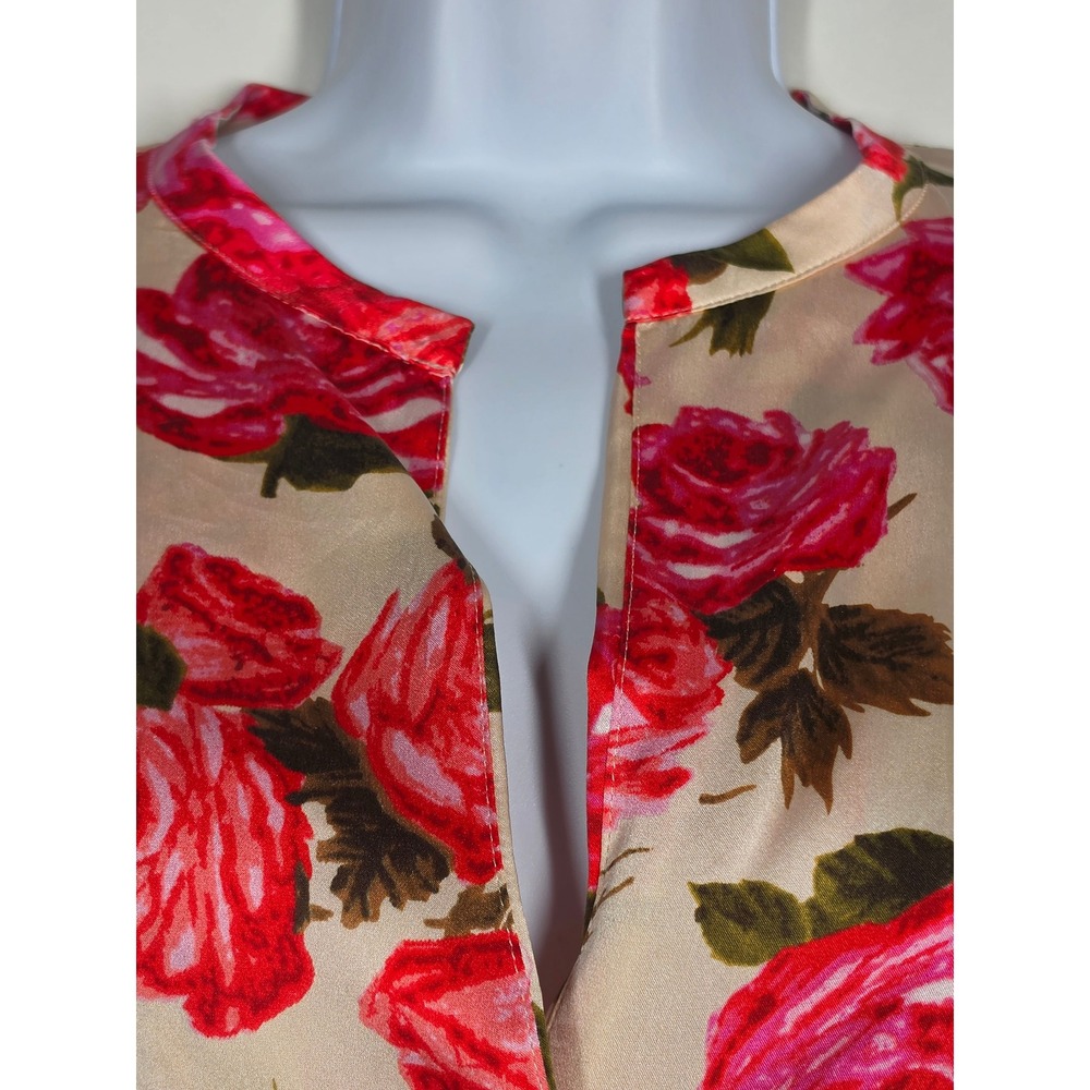 L'AGENCE 100% Silk Pink Rose Floral Top Womens M Split Neck Champagne *AS IS* - Picture 3 of 12